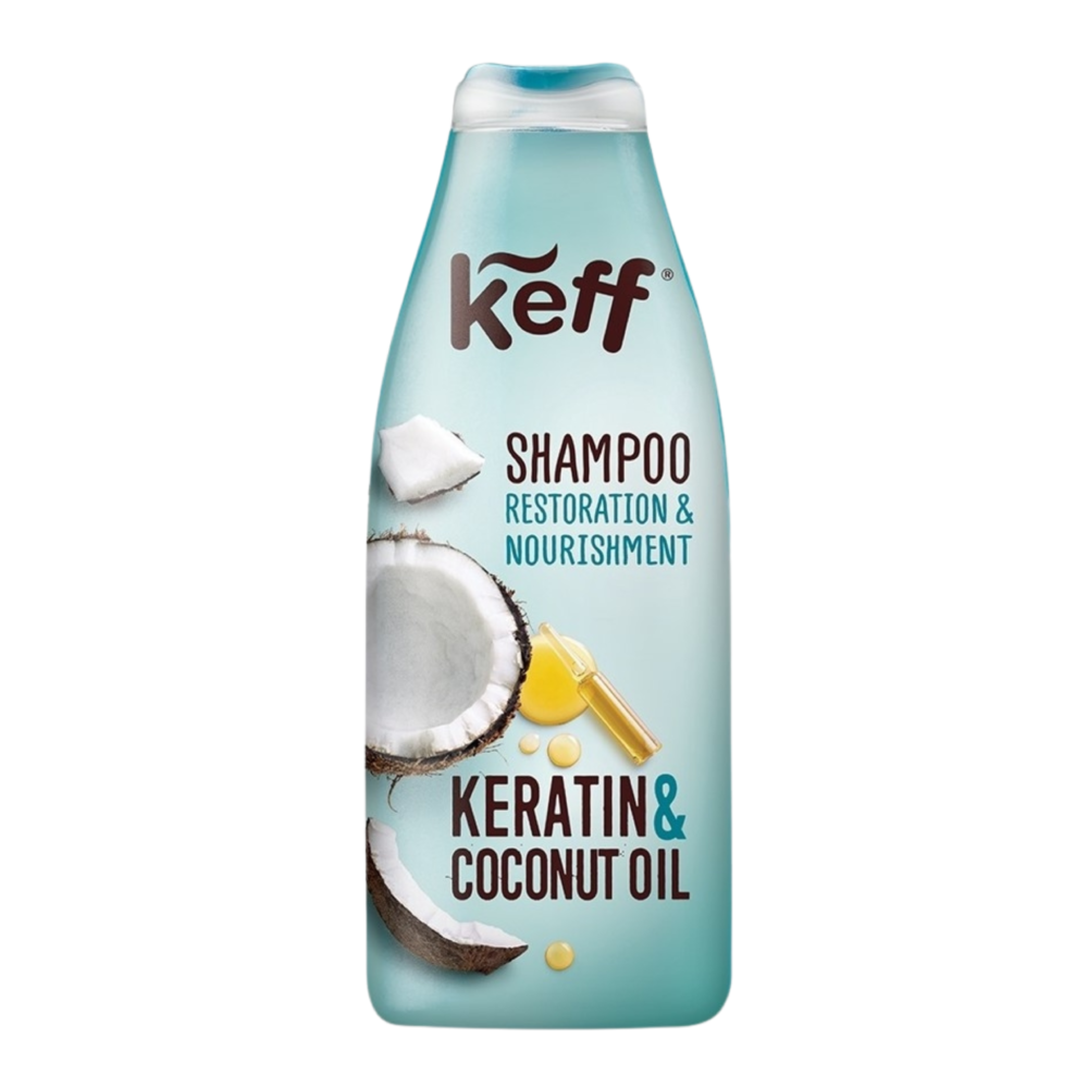 Taastav ja kaitsev šampoon. Rikastatud keratiini ja kookosõliga. Keff Keratin & Coconut oil šampoon tagab olulise niiskuse ja aitab taastada kahjustusi, et anda